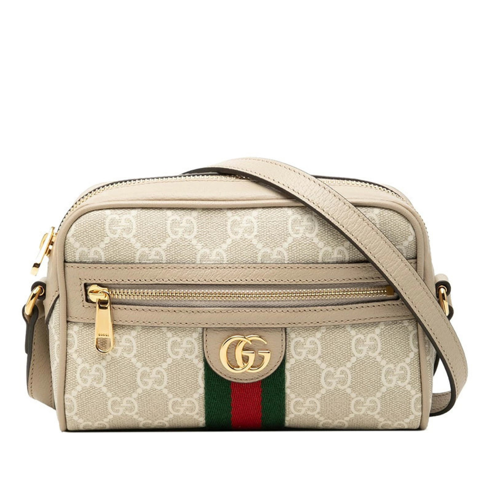 Gucci Ophidia GG Supreme Sherry Leather Crossbody Bag Beige White